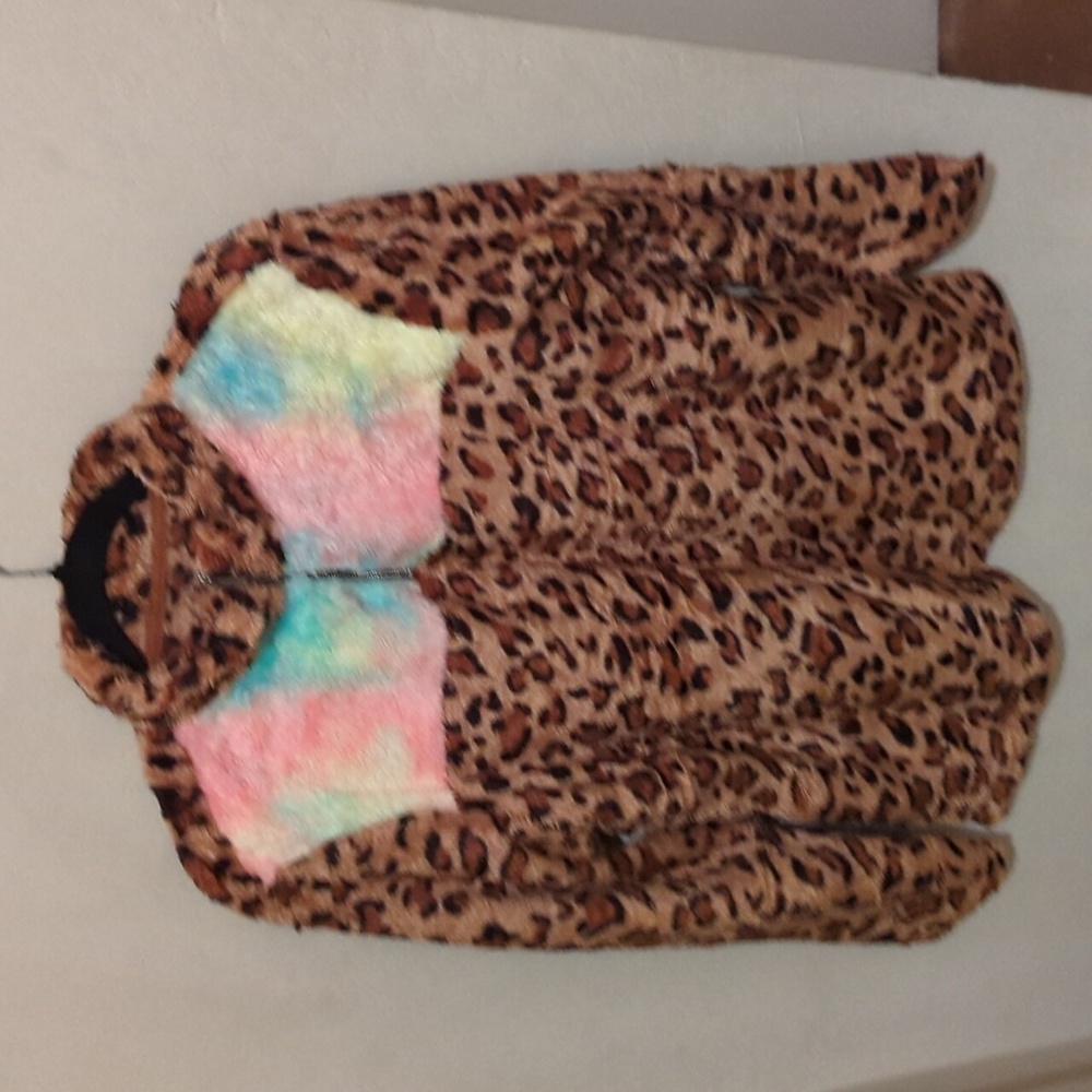 Dear lover Tie - dye Fleece Sweatshirt with Leopard Splicing